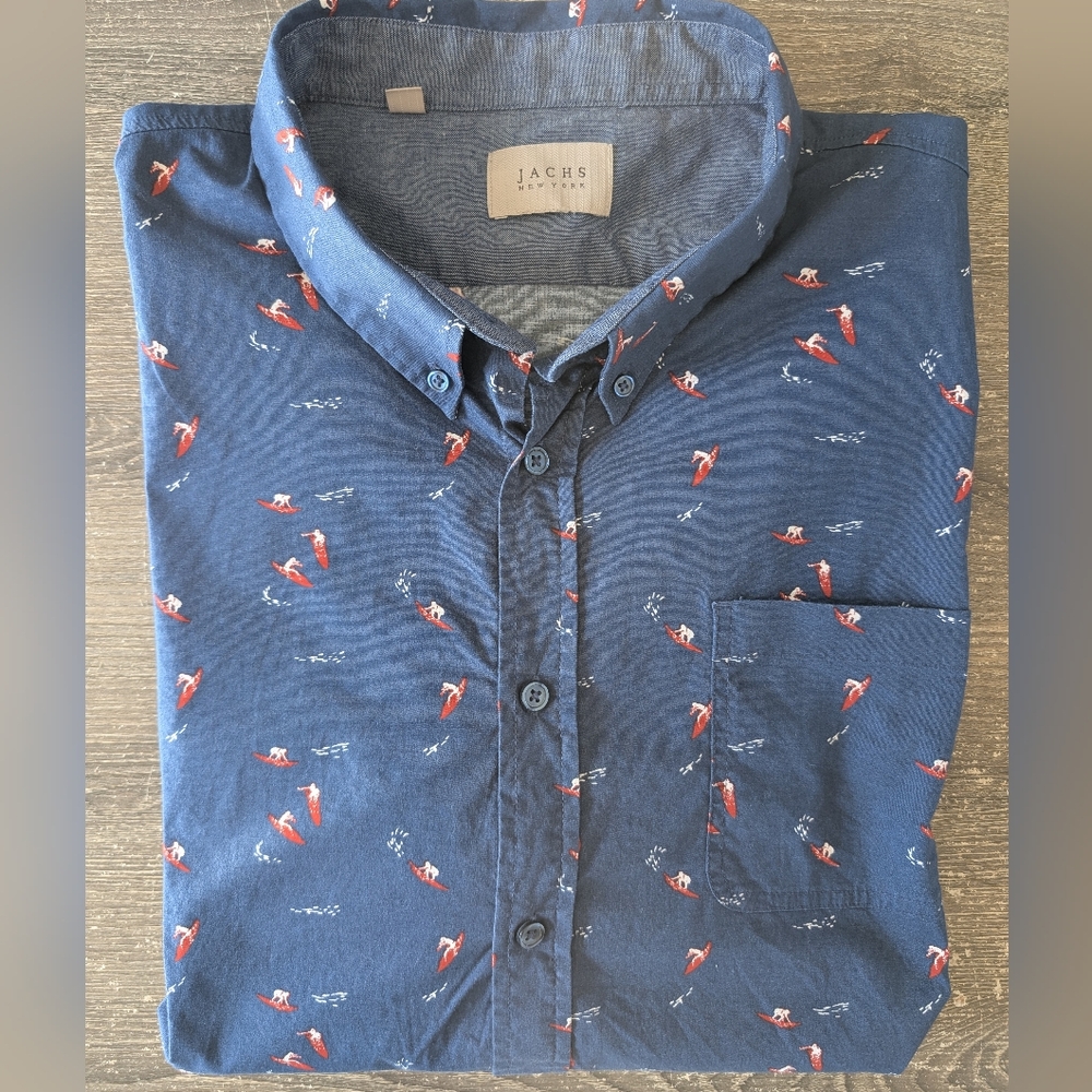 Jachs Men's XXL Short Sleeve Button Down Casual Shirt Surfing Pattern